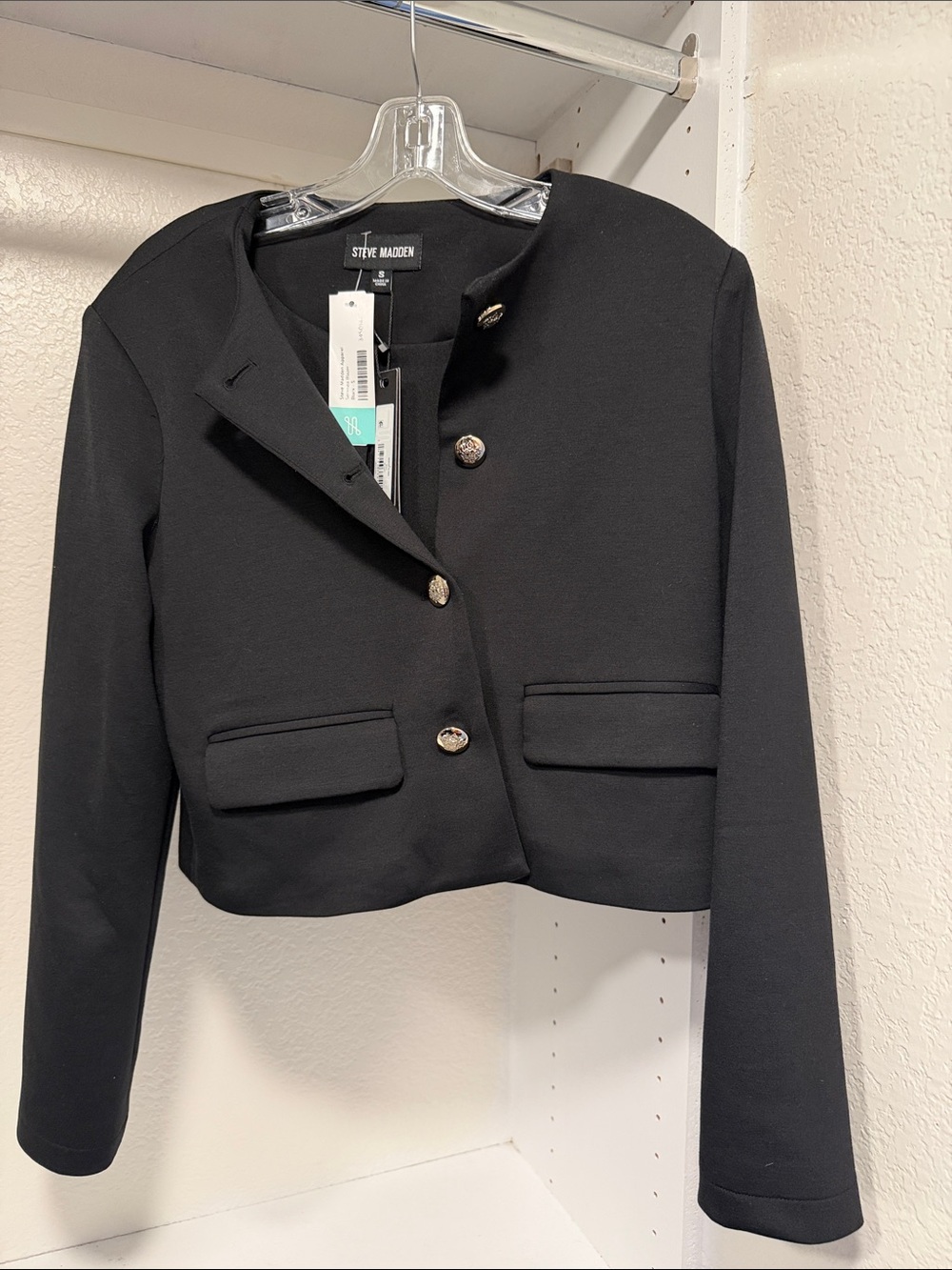Steve Madden Black Cropped Blazer with Gold Buttons